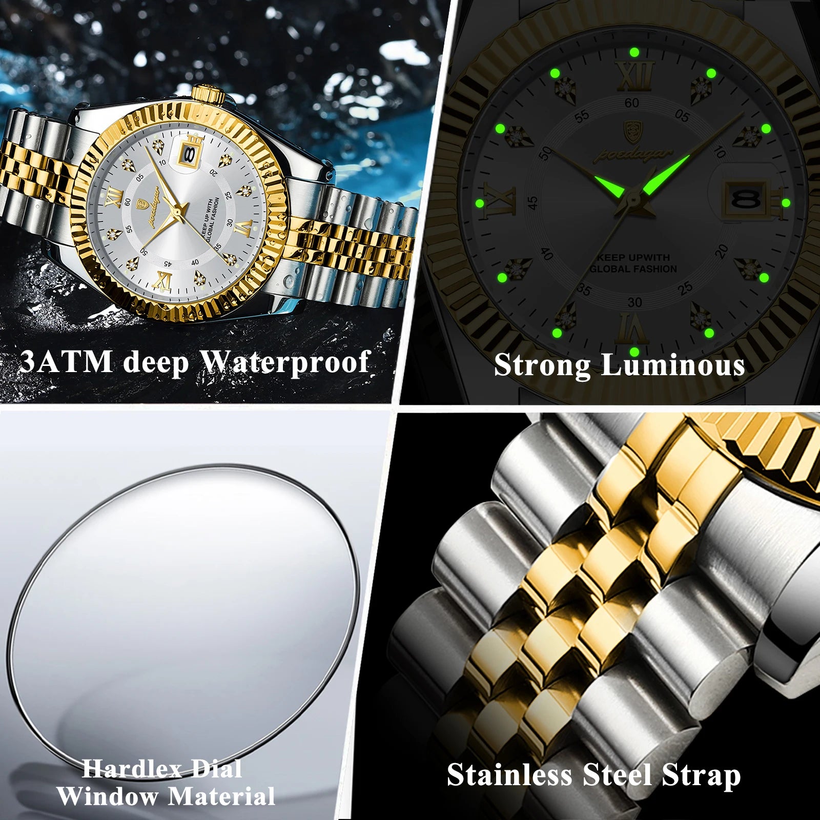 Men Wristwatch Waterproof Luminous Date Military Man Watch Stainless Steel