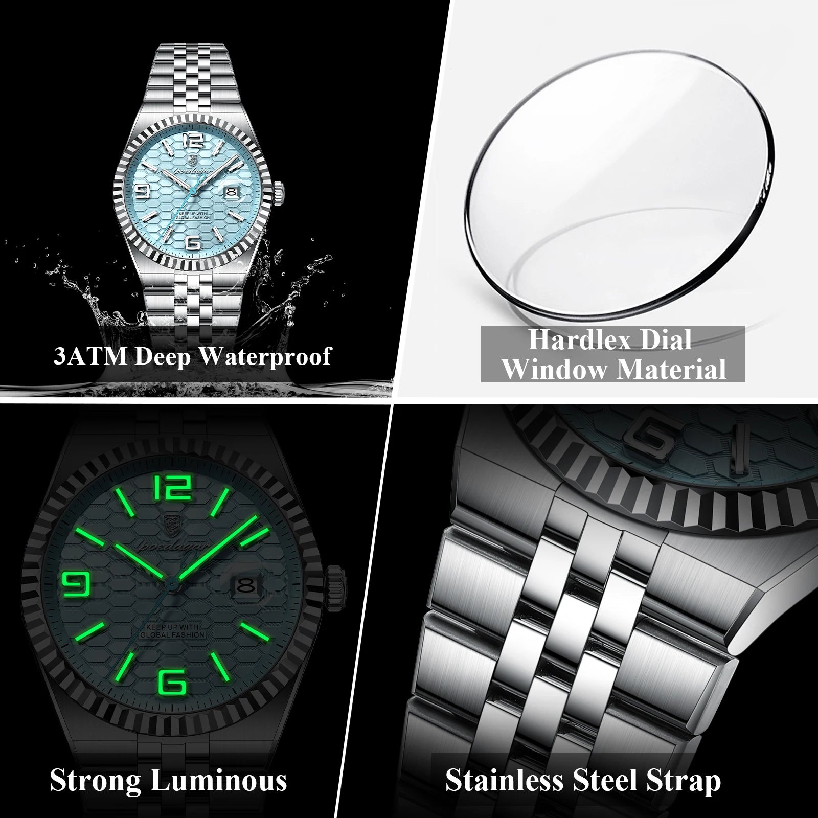 Men Clock Waterproof Luminous Date Luxury Man Watch Stainless Steel